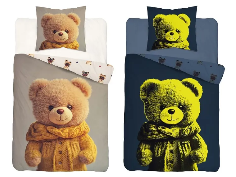 Miś, 2-częściowy komplet pościeli bawełnianej, świecąca w ciemności, 160-200 cm