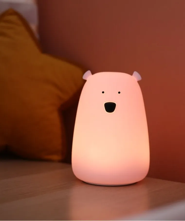 Miś, lampka silikonowa, duża, lawendowa