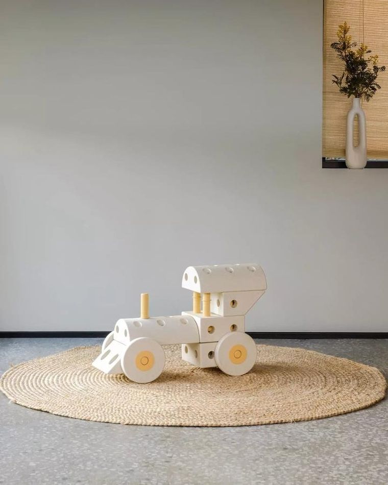 Modu, Dreamer Set, kreatywne klocki rozwijające motorykę dużą, z funkcją jeździka, Sand Grey/Honey Yellow