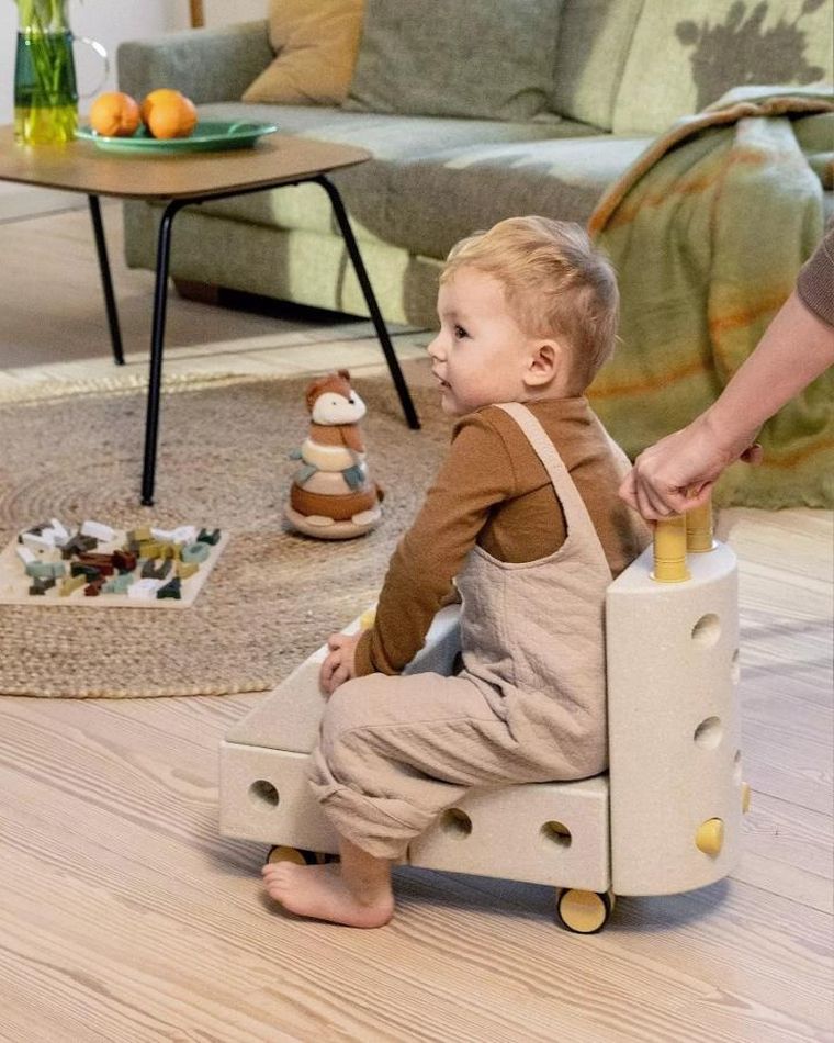 Modu, Explorer Set, kreatywne klocki rozwijające motorykę dużą, z funkcją jeździka, Sand Grey/Honey Yellow
