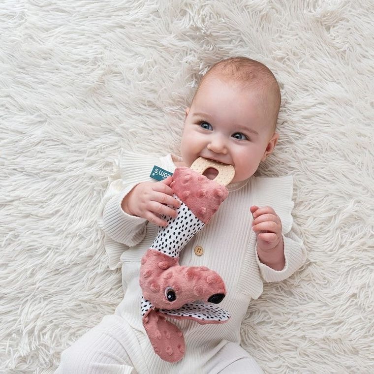 Mom's Care, Jamiś, pastelowy, piszczek z gryzakiem, zabawka sensoryczna, różowy