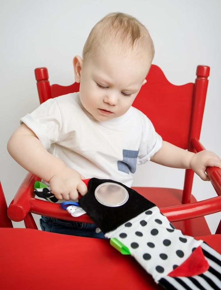 Mom's Care, mała książeczka, kontrastowa zabawka sensoryczna, niebieska