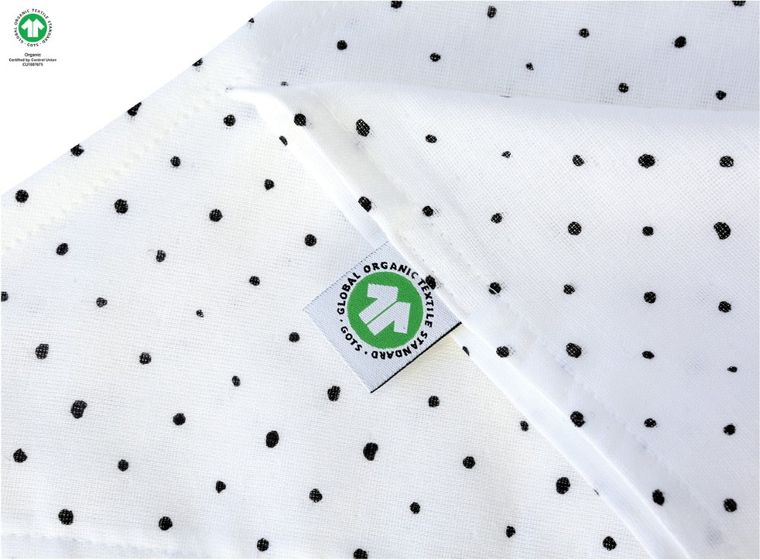 Motherhood, ECO Kropeczki Czarne, chusteczka muślinowa na główkę, 60-30 cm