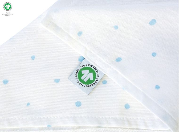 Motherhood, ECO Kropeczki Niebieskie, chusteczka muślinowa na główkę, 60-30 cm