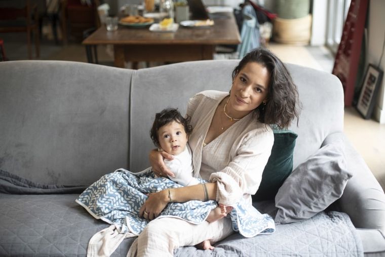 Motherhood, Kwadraty Różowe, kocyk letni, dwustronny, 80-100 cm