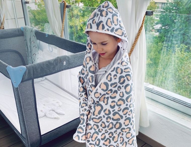 Motherhood, Kwadraty Różowe, ręcznik niemowlęcy, muślinowy, 65-130 cm