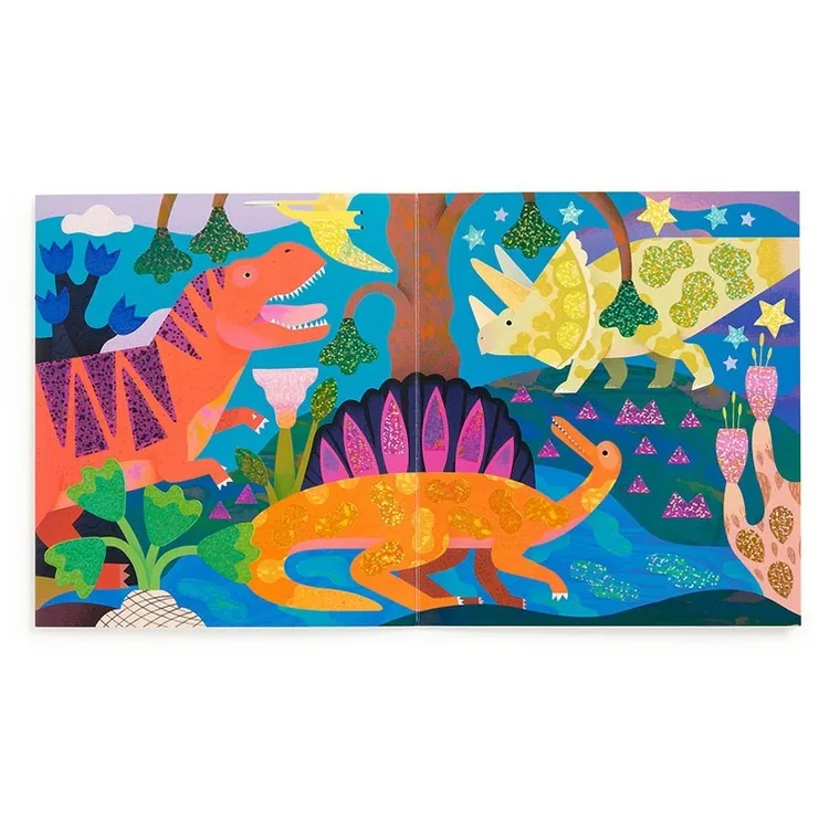 Mudpuppy, Kraina dinozaurów, naklejki holograficzne, 200+ szt., zestaw z plakatem