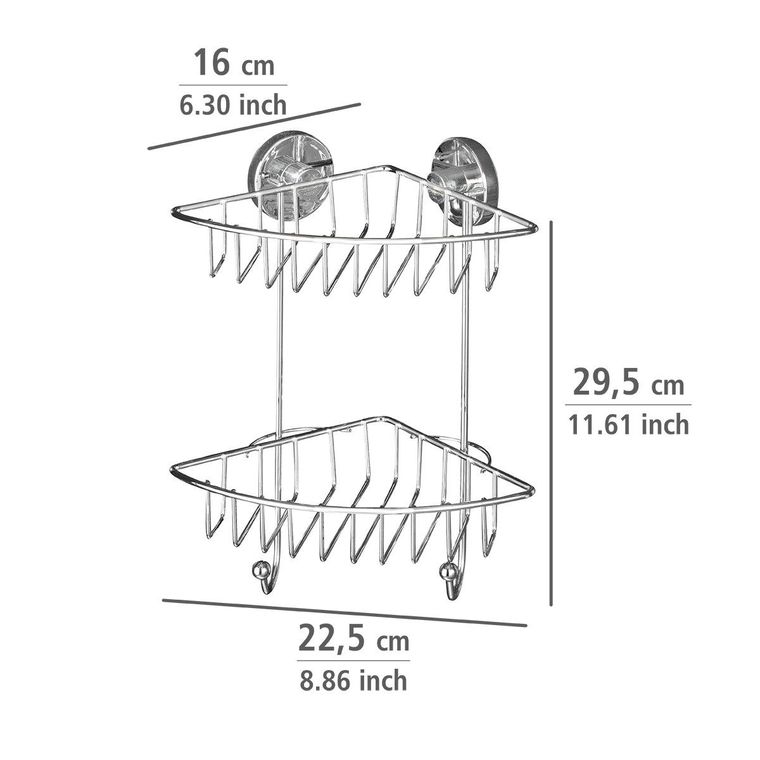 Narożna półka łazienkowa, Bari, vacuum-loc, 2 poziomy, stal chromowana