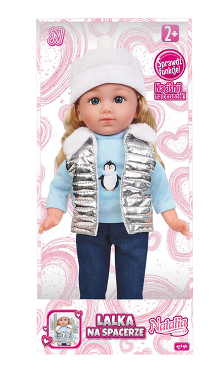 Natalia, lalka bobas w srebrnej kamizelce, 36 cm