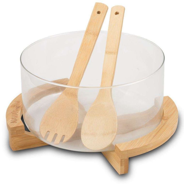 Nava, miska szklana z łyżkami do sałaty, 24 cm, 5l