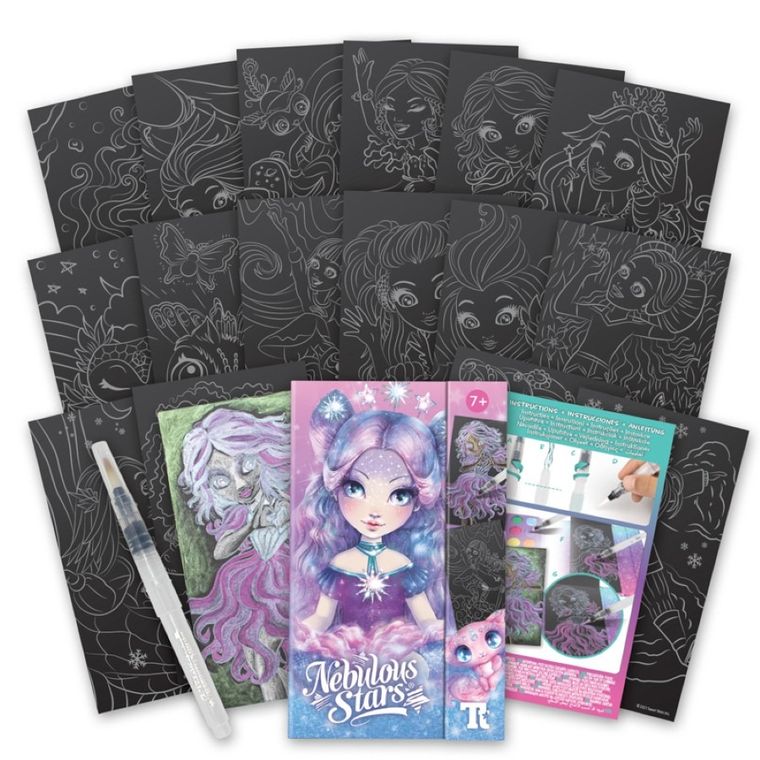Nebulous Stars, Nebulia, kolorowanka wodna z pisakiem, farbkami i czarnymi kartkami