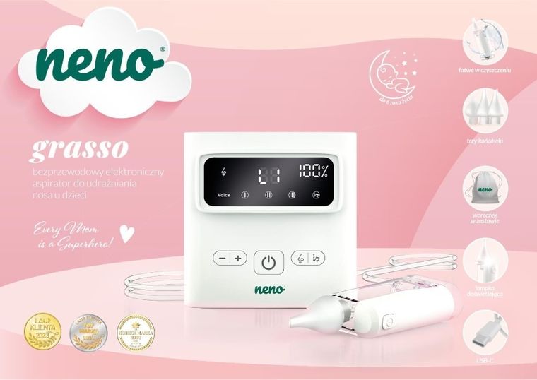 Neno, Grasso, elektroniczny aspirator do udrażniania nosa u dzieci, bezprzewodowy