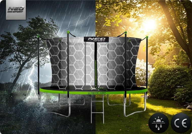 Neo-Sport, trampolina ogrodowa z siatką wewnętrzną i drabinką, 13ft/404 cm