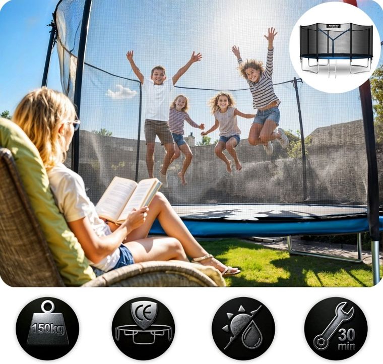 Neo-Sport, trampolina ogrodowa z siatką zewnętrzną i drabinką, 12ft/374 cm