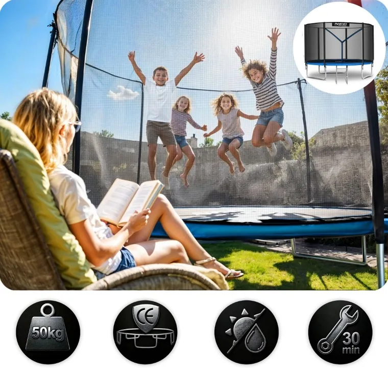 Neo-Sport, trampolina ogrodowa z siatką zewnętrzną i drabinką, 6ft/183 cm
