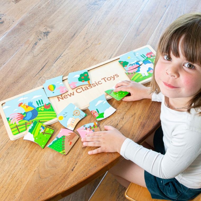 New Classic Toys, farma, drewniane puzzle 4w1