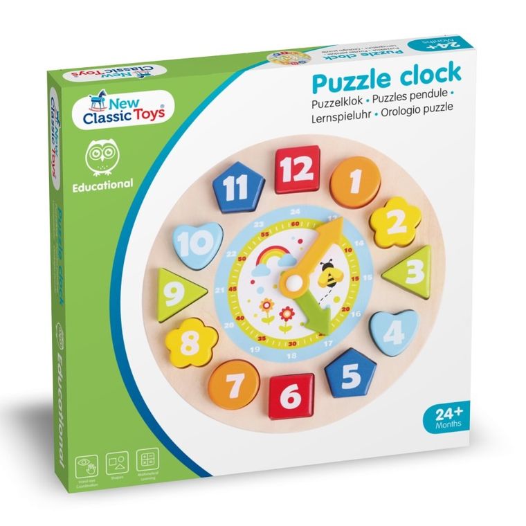 New Classic Toys, Puzzle Zegar, drewniana zabawka edukacyjna