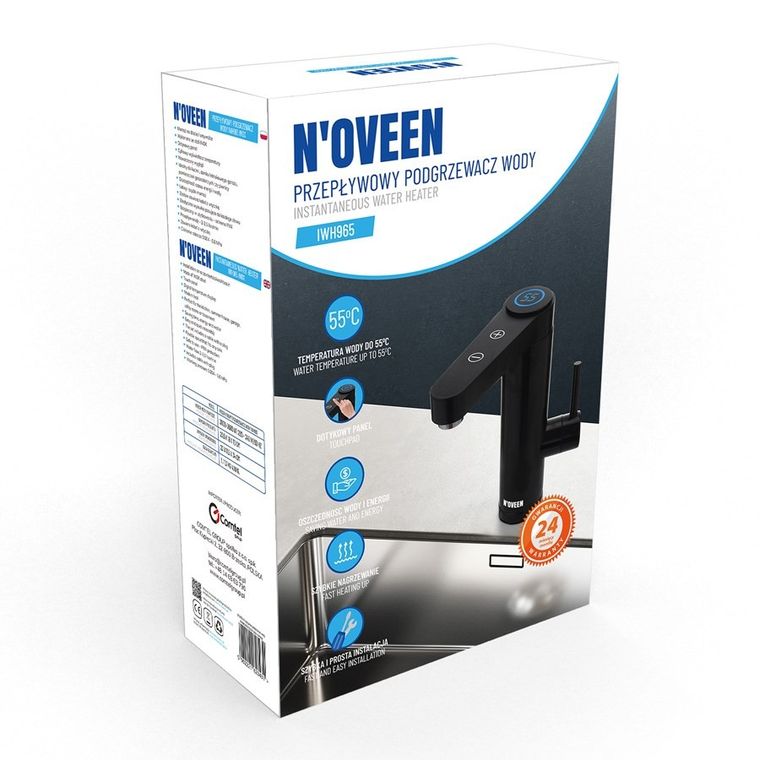 N'oveen, przepływowy podgrzewacz wody, nablatowy, IWH965 INOX