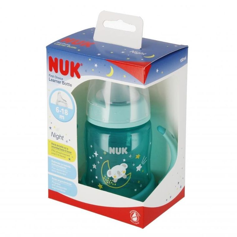 Nuk, First Night, butelka z uchwytem, 6-18m, turkus, 150 ml
