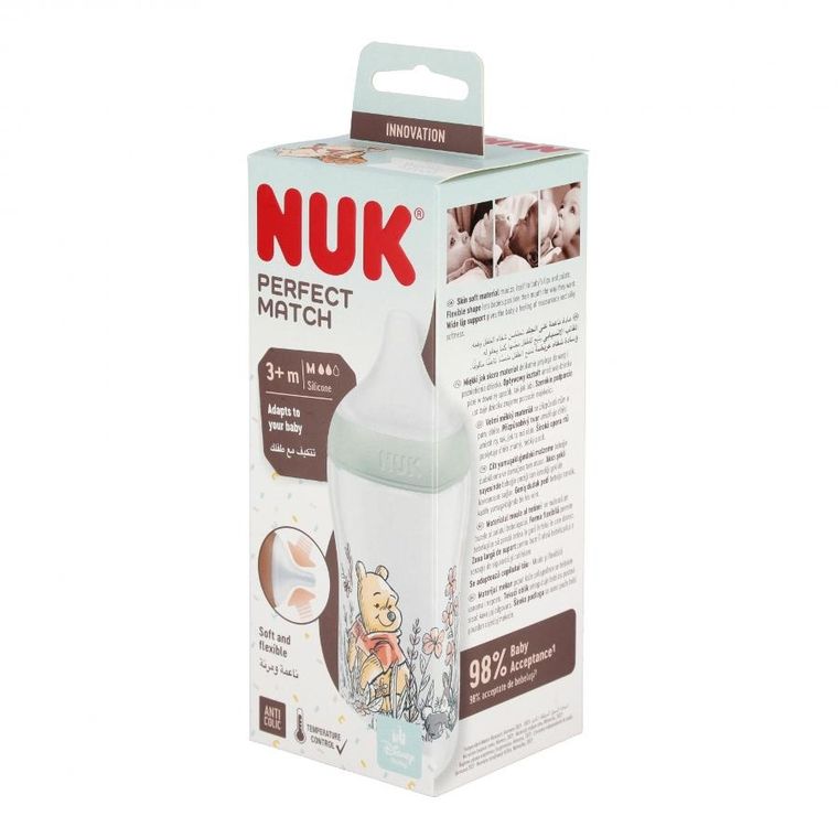 Nuk, Kubuś Puchatek, Perfect Match, butelka, silikonowy smoczek, rozmiar M, 260 ml