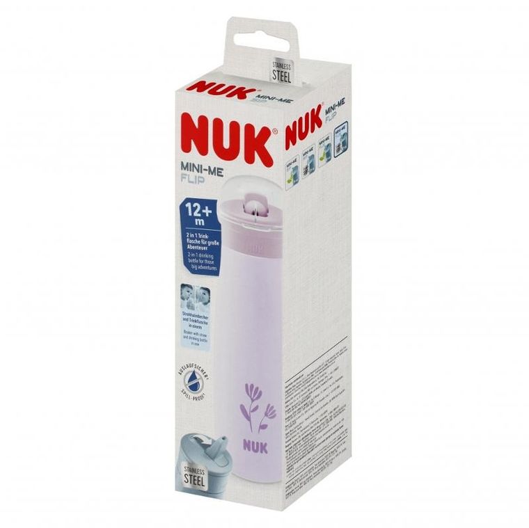 Nuk, Mini-Me, kubek ze słomką, stalowy, 12m+, kwiat, 500 ml