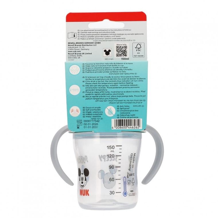Nuk, Myszka Miki, butelka z uchwytem, popielata, 6m+, 150 ml