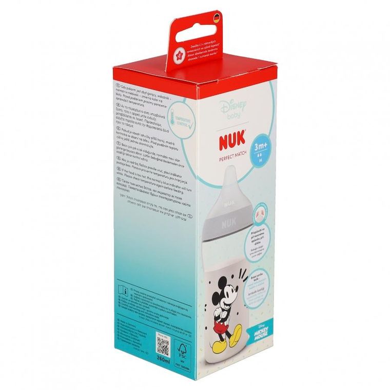 Nuk, Myszka Miki, Perfect Match, butelka z silikonowym smoczkiem, rozmiar M, 260 ml