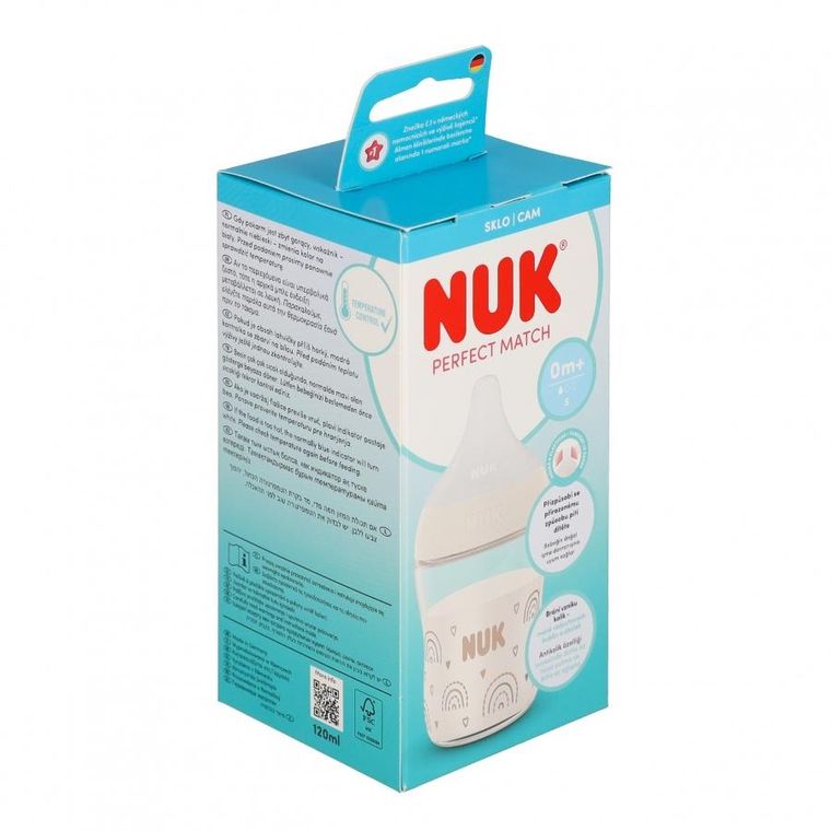 Nuk, Perfect Match, butelka szklana, rozmiar M, tęcza, 120 ml