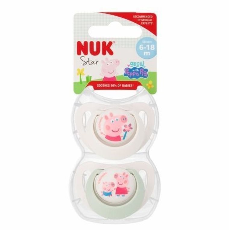Nuk, Świnka Peppa, Star, smoczek uspokajający, silikonowy, 6-18m, 2 szt.