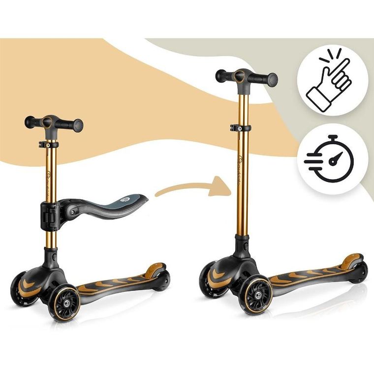 Nukido, Flippo, hulajnoga 3-kołowa, balansowa, z siedziskiem, złota