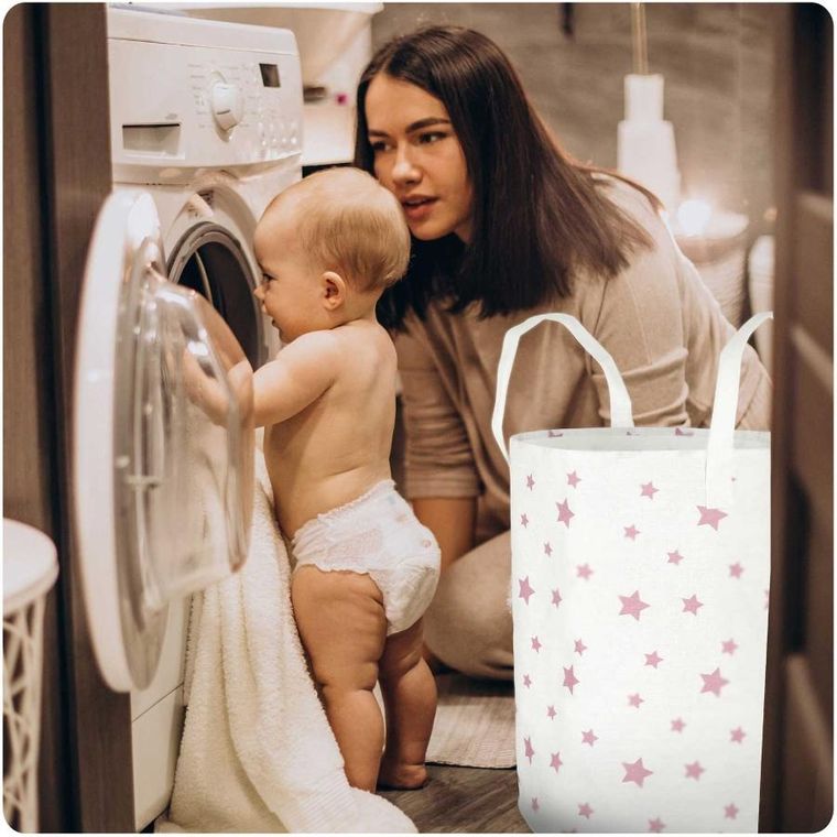 Nukido, kosz na zabawki, biały w gwiazdki