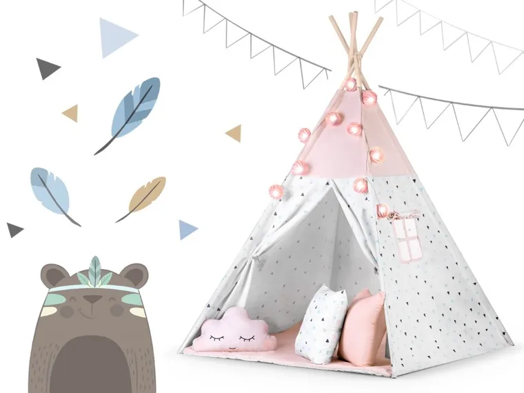 Nukido, namiot tipi dla dzieci z girlandą i światełkami, różowy