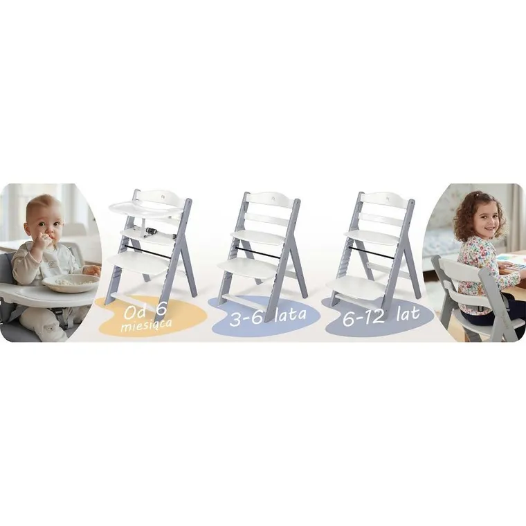 Nukido, Nelo, drewniane krzesełko do karmienia, szaro-białe