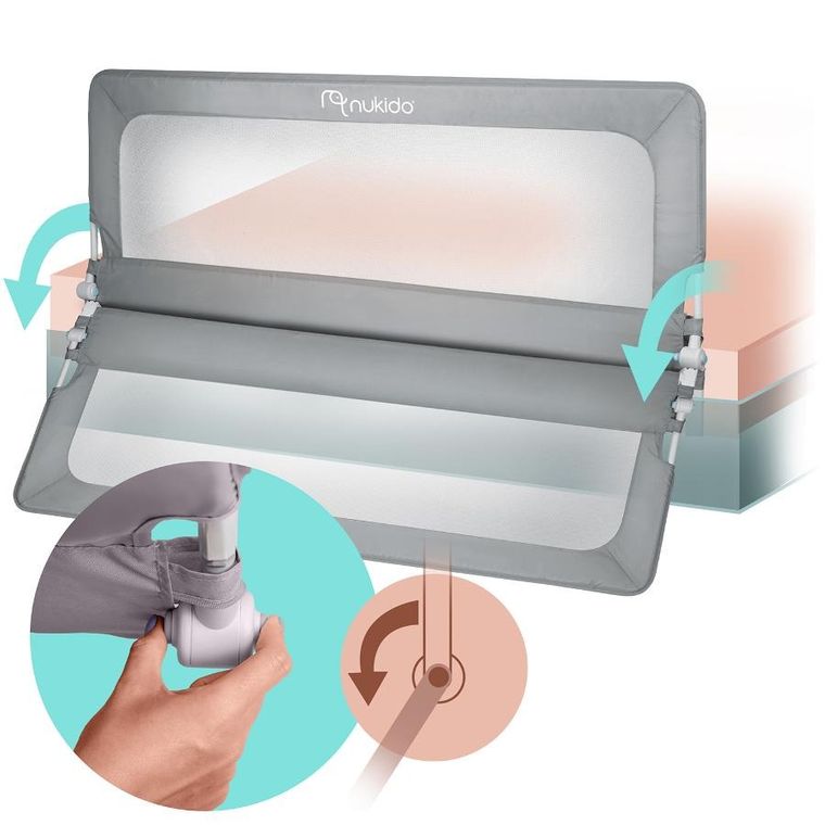 Nukido, NK-228, barierka ochronna do łóżka, szara, 200 cm