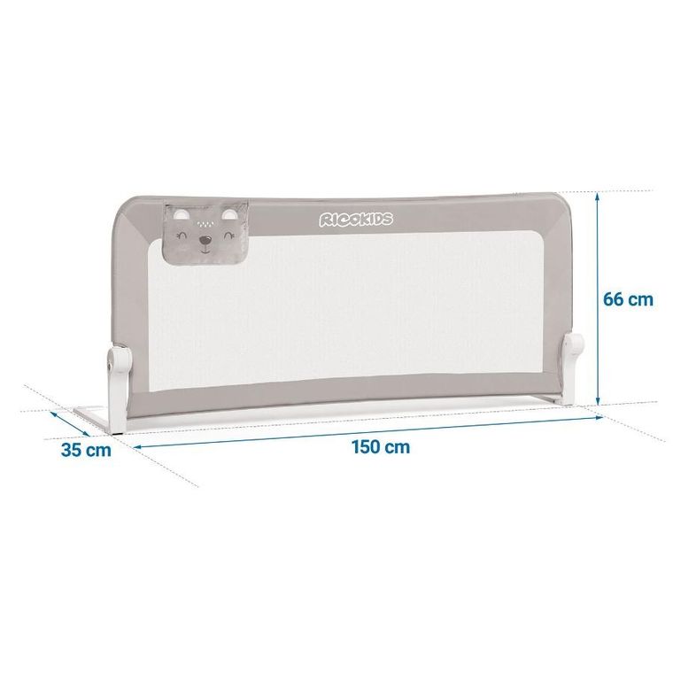 Nukido, osłona zabezpieczająca na łóżko, szara, 150-66-35 cm