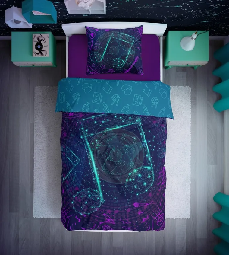 Nuty, Fluo, 2-częściowy komplet pościeli bawełnianej, świecąca w ciemności, 140-200 cm