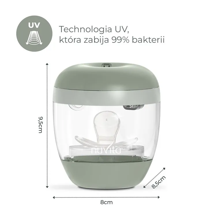 Nuvita, sterylizator UV do smoczków i butelek, przenośny, sage green