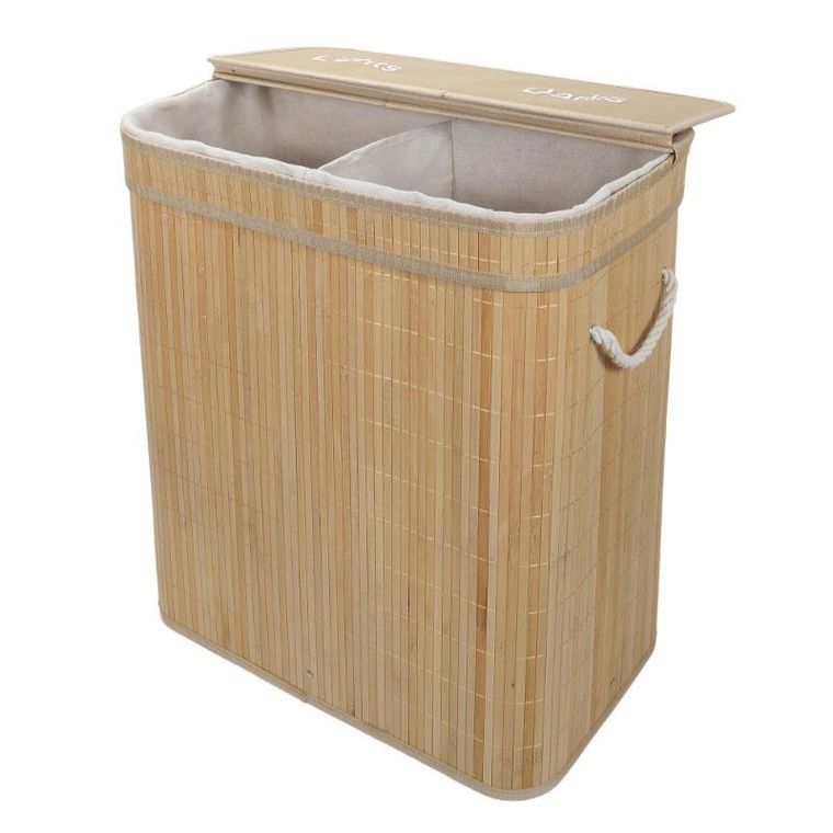 Nuxio, Arvi, bambusowy kosz na pranie, 2-komorowy, 100l