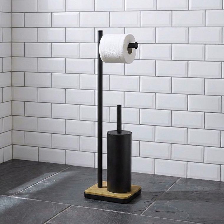 Nuxio, Ivlo, szczotka do WC z uchwytem na papier toaletowy i bambusową podstawką, 65 cm