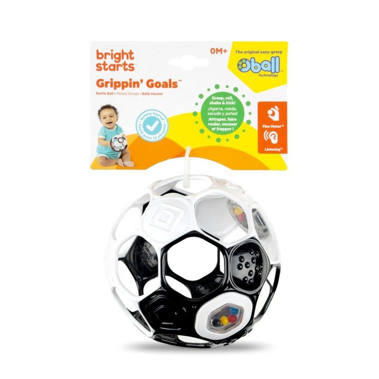 Oball, Goals, piłka z grzechotką, czarno-biała, 13 cm