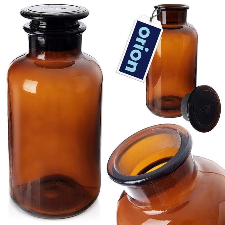 Orion, butelka szklana z korkiem i szeroką szyjką, brązowa, 1l