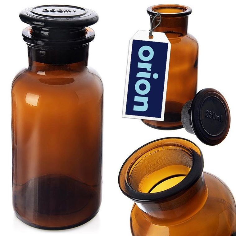 Orion, butelka szklana z korkiem i szeroką szyjką, brązowa, 250 ml