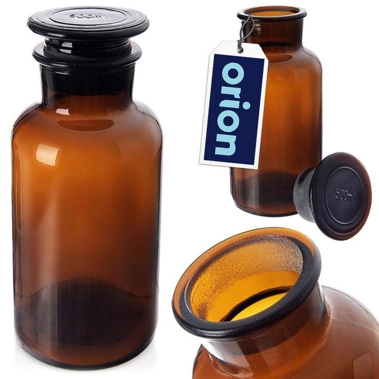 Orion, butelka szklana z korkiem i szeroką szyjką, brązowa, 500 ml