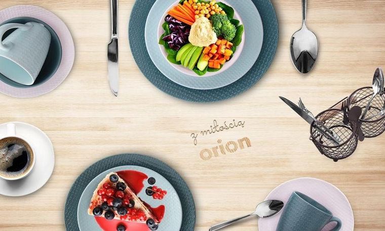 Orion, ceramiczny talerz obiadowy, płytki, niebieski, Relief, 27 cm