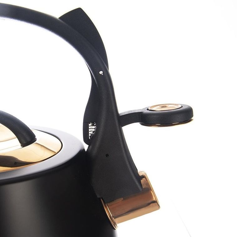 Orion, czajnik z gwizdkiem, stalowy, czarny złoty, 3 l