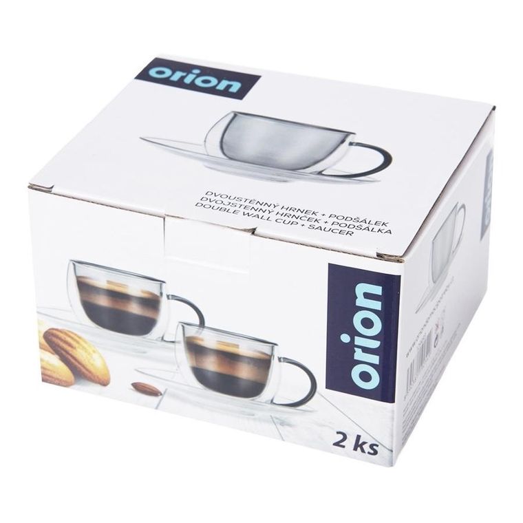Orion, filiżanki termiczne ze spodkiem z podwójną ścianką, do kawy espresso, Double, 90 ml, 2 szt.
