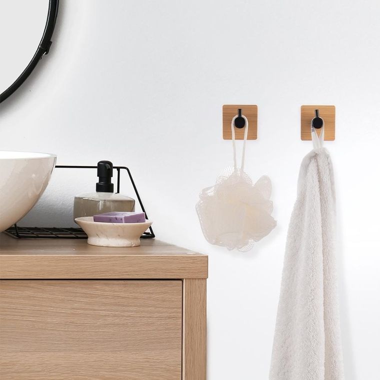 Orion, haczyk, wieszak samoprzylepny, drewniany, metalowy, czarny, 4,5-4,5 cm, 2 szt.