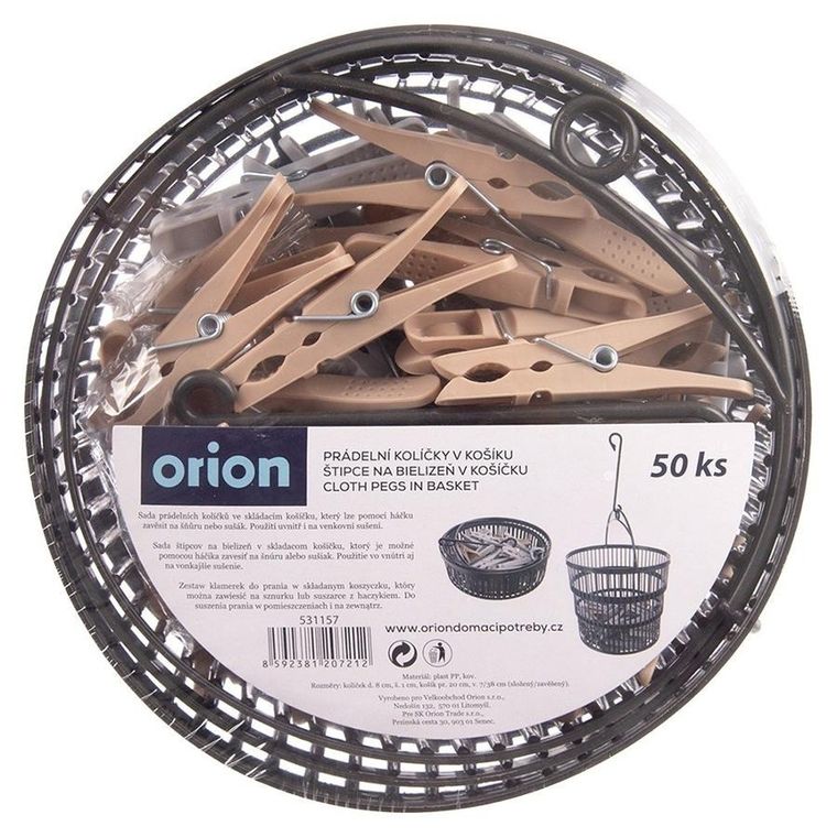 Orion, klamerki na pranie w składanym koszyku, 50 szt.