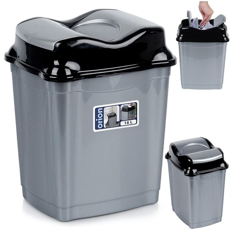 Orion, kosz na śmieci, plastikowy, szary, 16l