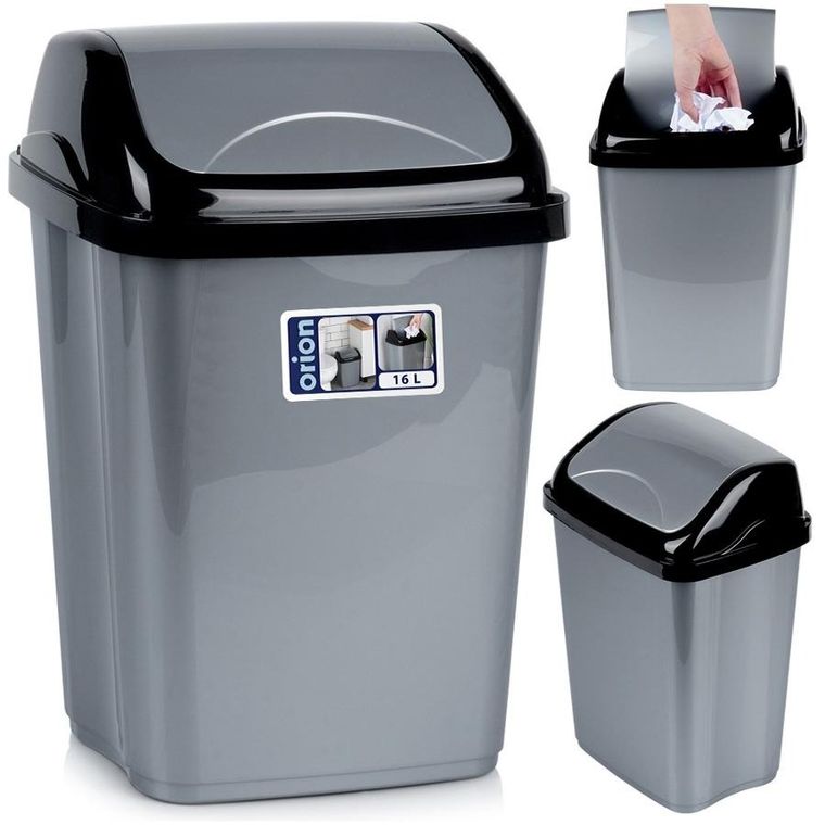 Orion, kosz na śmieci, plastikowy, szary, 16l